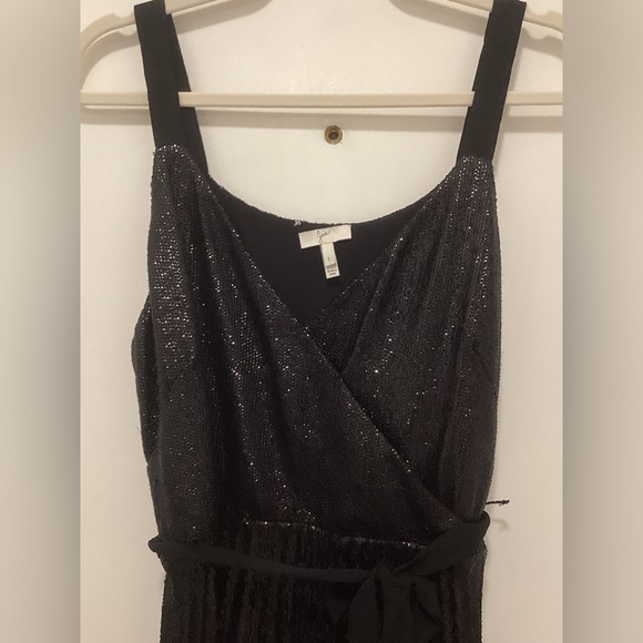 Joie Itara Sequin Black Mini Dress Embellished Wrap Slip Cocktail L - Picture 4 of 9